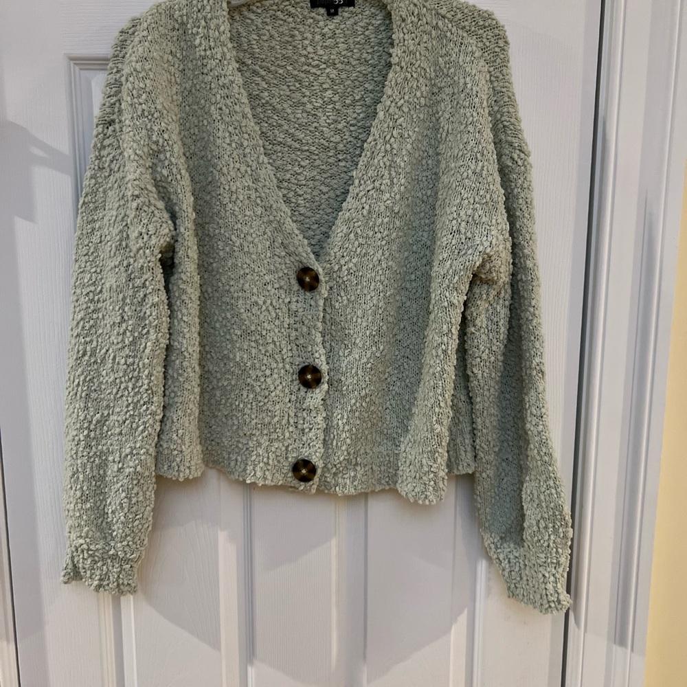 Ladies Size Medium "Papermoon" Textured Knit Sweater Cardigan in Soft Green GUC
